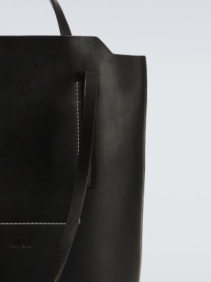 Usnjena nakupovalna torba z vezenjem Rick Owens črna