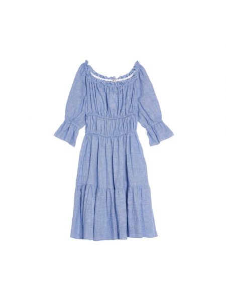Lniana sukienka mini z falbankami Ines De La Fressange Paris niebieska