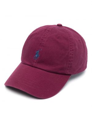 Jedwabna haftowana czapka z daszkiem wełniana Polo Ralph Lauren czerwona