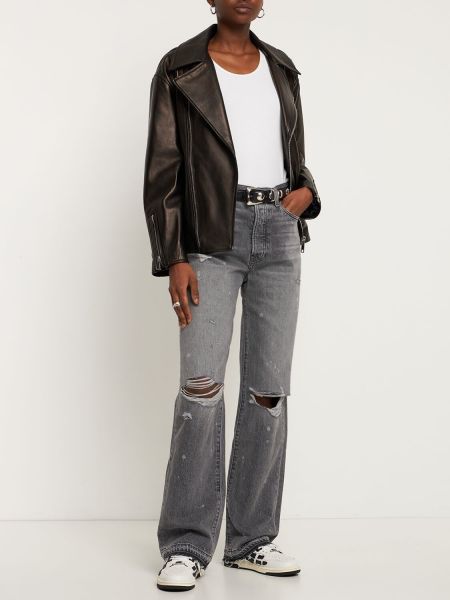 Obnosené džínsy s rovným strihom s vysokým pásom Amiri sivá