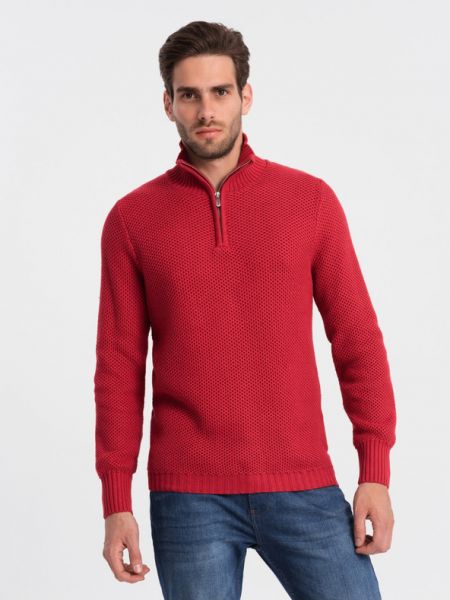 Плетен пуловер Ombre червено