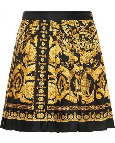 Plisované hedvábné mini sukně Versace zlaté