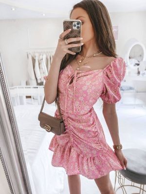Viskózové šaty s volány La Perla - růžová