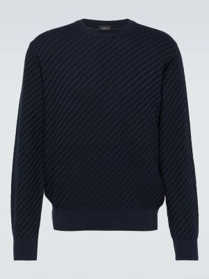 Bombažni svilen pulover iz kašmirja Brioni modra