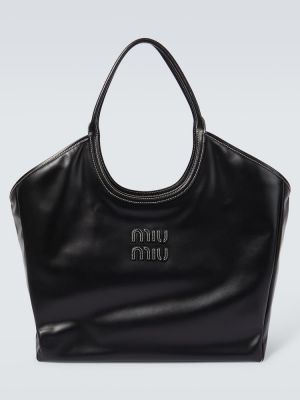 Kožna shopper torbica Miu Miu crna