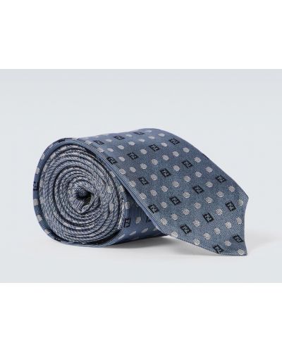 Žakárová hedvábná kravata Fendi modrá