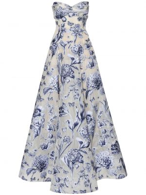 Вечерна рокля на цветя с принт Oscar De La Renta синьо