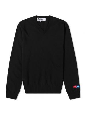 Трикотажный свитер с v-образным вырезом с сердечками Comme Des GarÇons Play черный