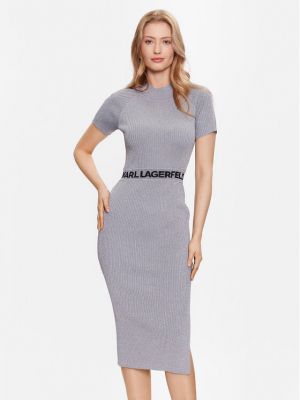 Плетена рокля slim Karl Lagerfeld сребристо