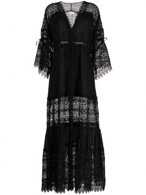 Bavlněné dlouhé šaty s výstřihem do v z polyesteru Charo Ruiz Ibiza - černá