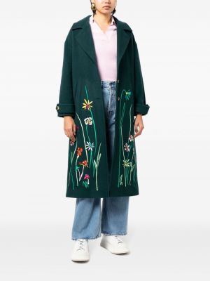 Haftowany płaszcz wełniany w kwiatki Mira Mikati zielony