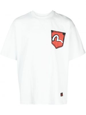 Koszulka z nadrukiem z kieszeniami Evisu biała