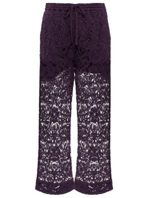 Pantaloni culottes cu model floral din dantelă Valentino violet