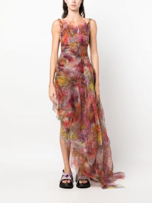 Hedvábné koktejlové šaty s potiskem s abstraktním vzorem Collina Strada růžové