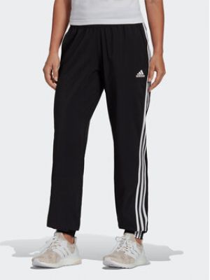 Pletené pruhované sportovní kalhoty Adidas černé