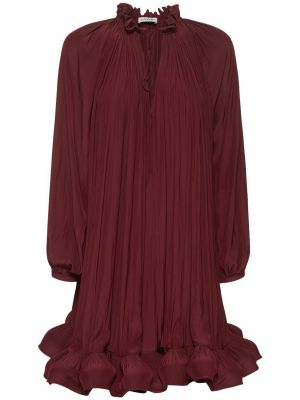 Плисирана мини рокля с волани Lanvin винено червено
