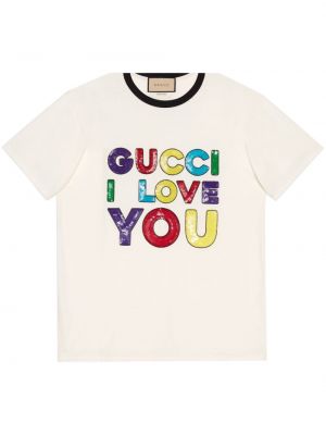 T-shirt mit stickerei aus baumwoll Gucci weiß