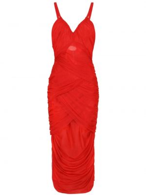 Sukienka midi tiulowa drapowana Dolce And Gabbana czerwona