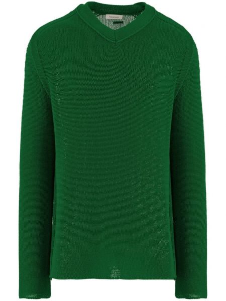 Bavlnený sveter s výstrihom do v Ferragamo zelená
