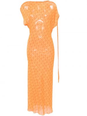 Midi šaty s potiskem s abstraktním vzorem se síťovinou Jade Cropper oranžové
