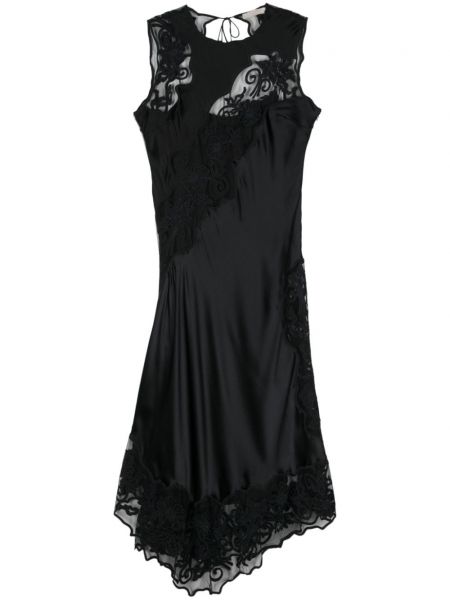 Krajkové asymetrické květinové trapézové šaty Ulla Johnson černé