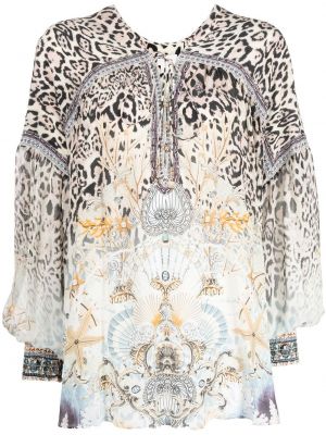 Копринена блуза с принт Camilla кафяво