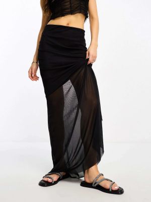Асимметричная длинная юбка с сеткой Asos черная
