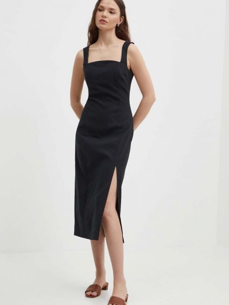 Lanena midi haljina Sisley crna
