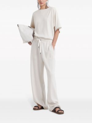 Kašmírové vlněné sportovní kalhoty relaxed fit Brunello Cucinelli bílé