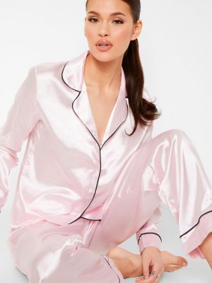 Атласная пижама на пуговицах Boohoo розовая