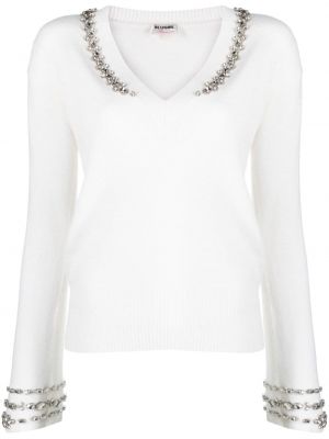 Пуловер с v-образно деколте с кристали Blugirl бяло