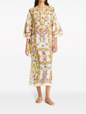 Mustriline lilleline linased kleit Tory Burch kollane