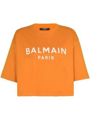 Тениска с принт оранжево Balmain