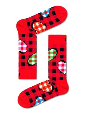 Карирани чорапи със сърца Happy Socks червено