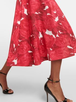 Robe mi-longue en coton à fleurs Valentino rouge