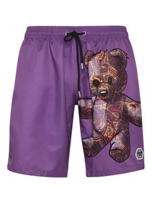 Pantaloni scurți cu imagine Philipp Plein violet
