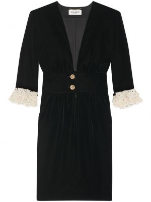 Midi obleka s čipko Saint Laurent črna