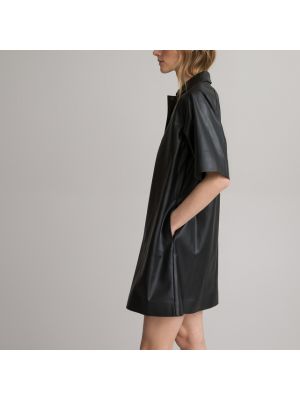 Mini vestido de cuero manga corta de cuero sintético La Redoute Collections negro