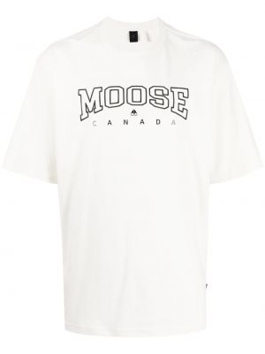 T-shirt di cotone con stampa Moose Knuckles bianco