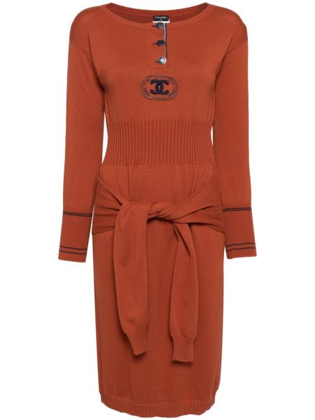 Pletené šaty Chanel Pre-owned oranžová