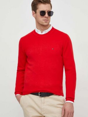 Dzianinowy sweter bawełniany Tommy Hilfiger czerwony
