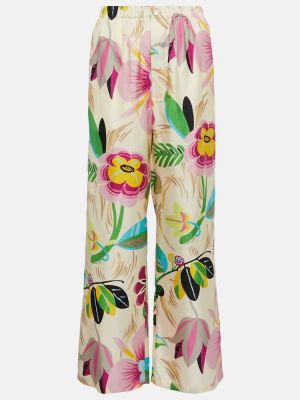 Pantaloni de mătase cu model floral cu croială lejeră Gucci