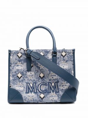 Bolso shopper de tejido jacquard Mcm azul