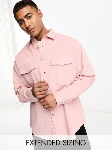 Вельветовая рубашка оверсайз с карманами Asos розовая