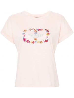 T-krekls ar izšuvumiem Twinset rozā