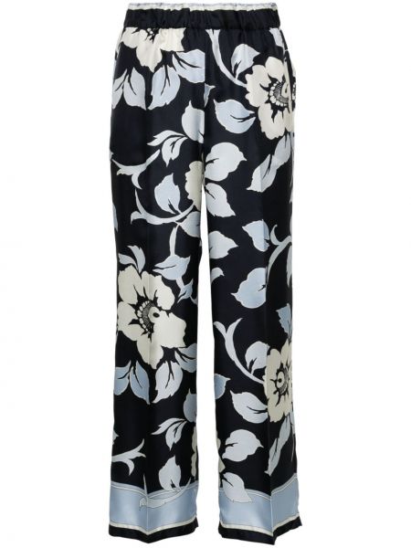 Ravne hlače s cvetličnim vzorcem s potiskom P.a.r.o.s.h.