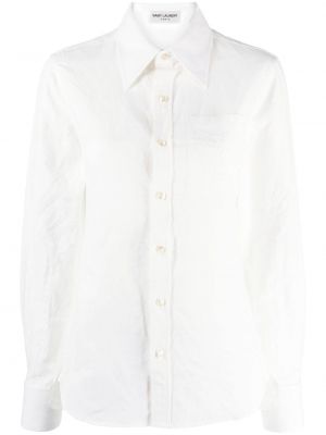 Bavlnená ľanová košeľa Saint Laurent biela