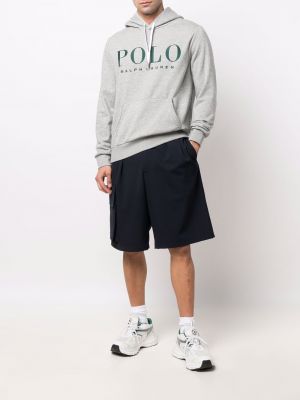 Medvilninis siuvinėtas džemperis su gobtuvu Polo Ralph Lauren pilka