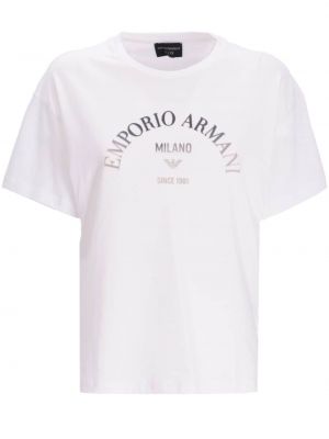 Tricou din bumbac cu imagine Emporio Armani alb