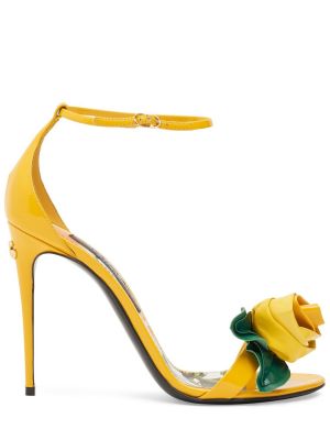 Δερμάτινα σανδάλια από λουστρίνι Dolce & Gabbana κίτρινο